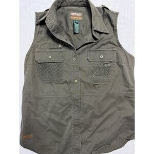 VTG Lauren Ralph Lauren Field Vest SZ S Olive Mesh Pocket Utility Safari 90s